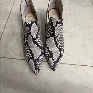 Vince Camuto Black and White Snakeskin Heeled Booties